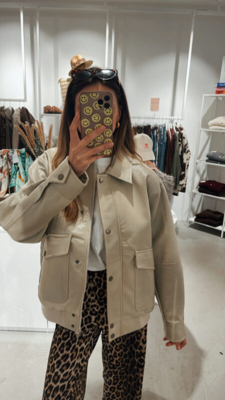 Lederjacke mit Kragen BEIGE