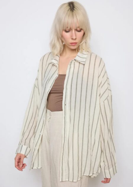 Bluse Oversize Streifen Beige