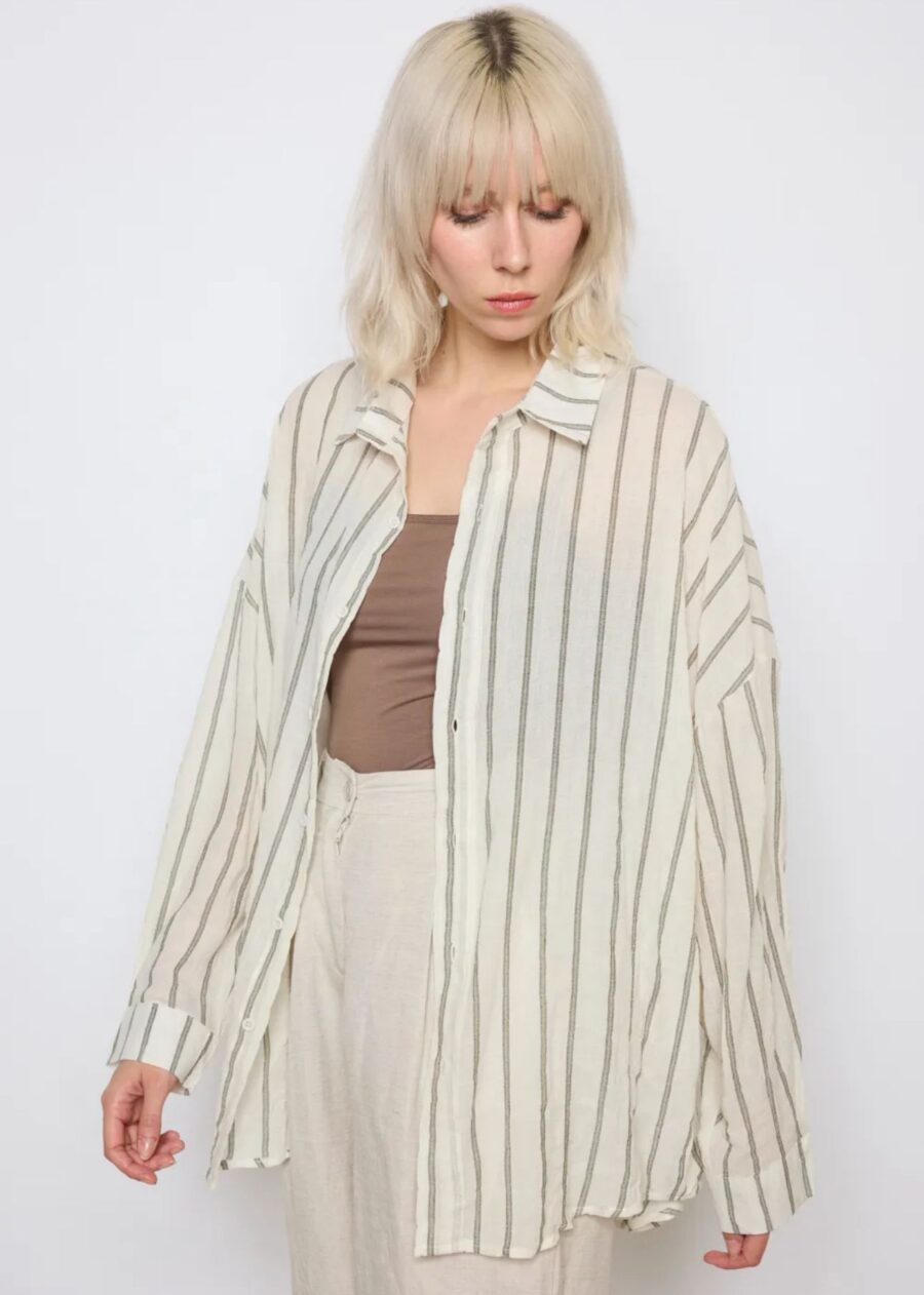 Bluse Oversize Streifen Beige