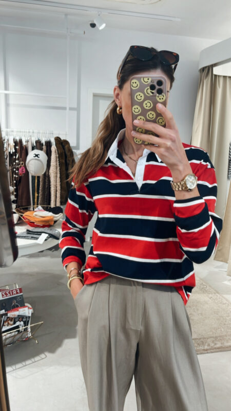 Polo Langarm Rot Blau